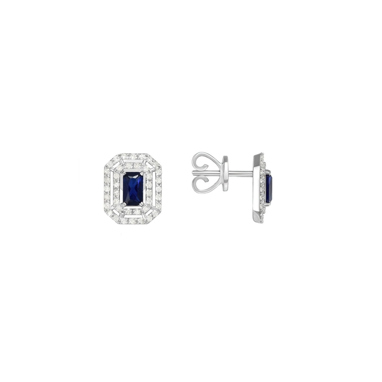 Золотые серьги с сапфирами lab-grown 0.60ct огранки "Октагон" и бриллиантами
