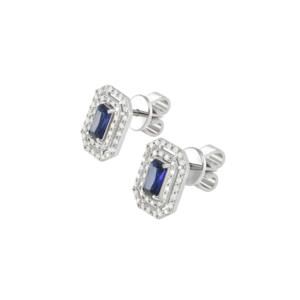 Золотые серьги с сапфирами lab-grown 0.60ct огранки "Октагон" и бриллиантами