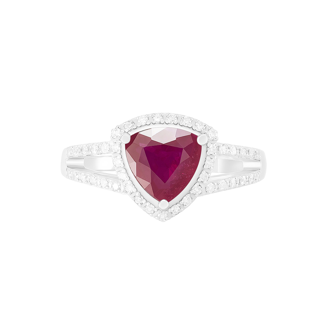Золотое кольцо с рубином 1.75ct огранки "Триллион" и бриллиантами