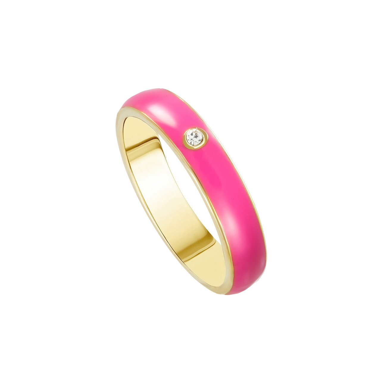 Кольцо "Fuchsia Enamel" с горным хрусталем и эмалью