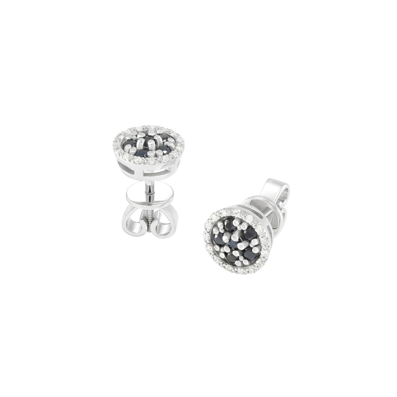 Золотые серьги-пусеты с сапфирами 0.24ct и бриллиантами