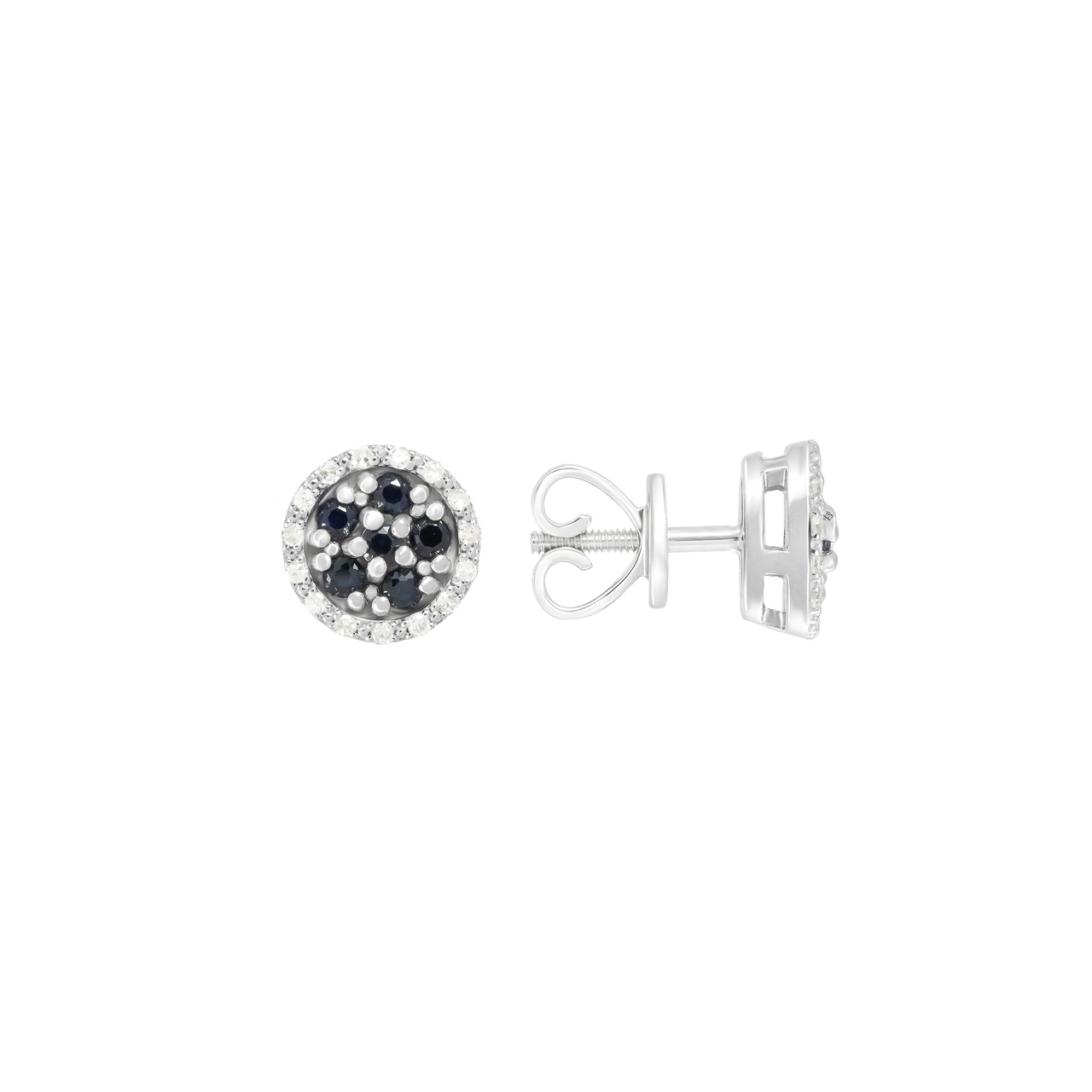 Золотые серьги-пусеты с сапфирами 0.24ct и бриллиантами