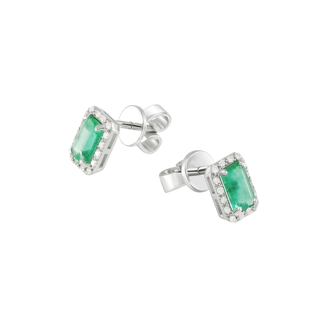 Золотые серьги пусеты с изумрудами 0.86ct огранки "Октагон" и бриллиантами
