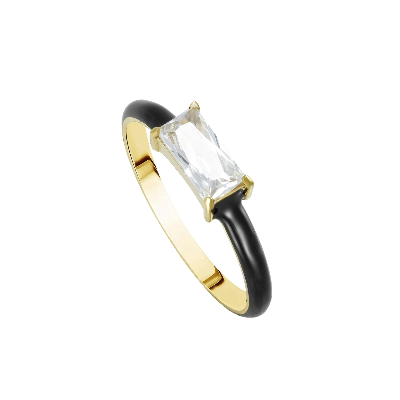 Кольцо "Black Enamel" с эмалью и фианитами