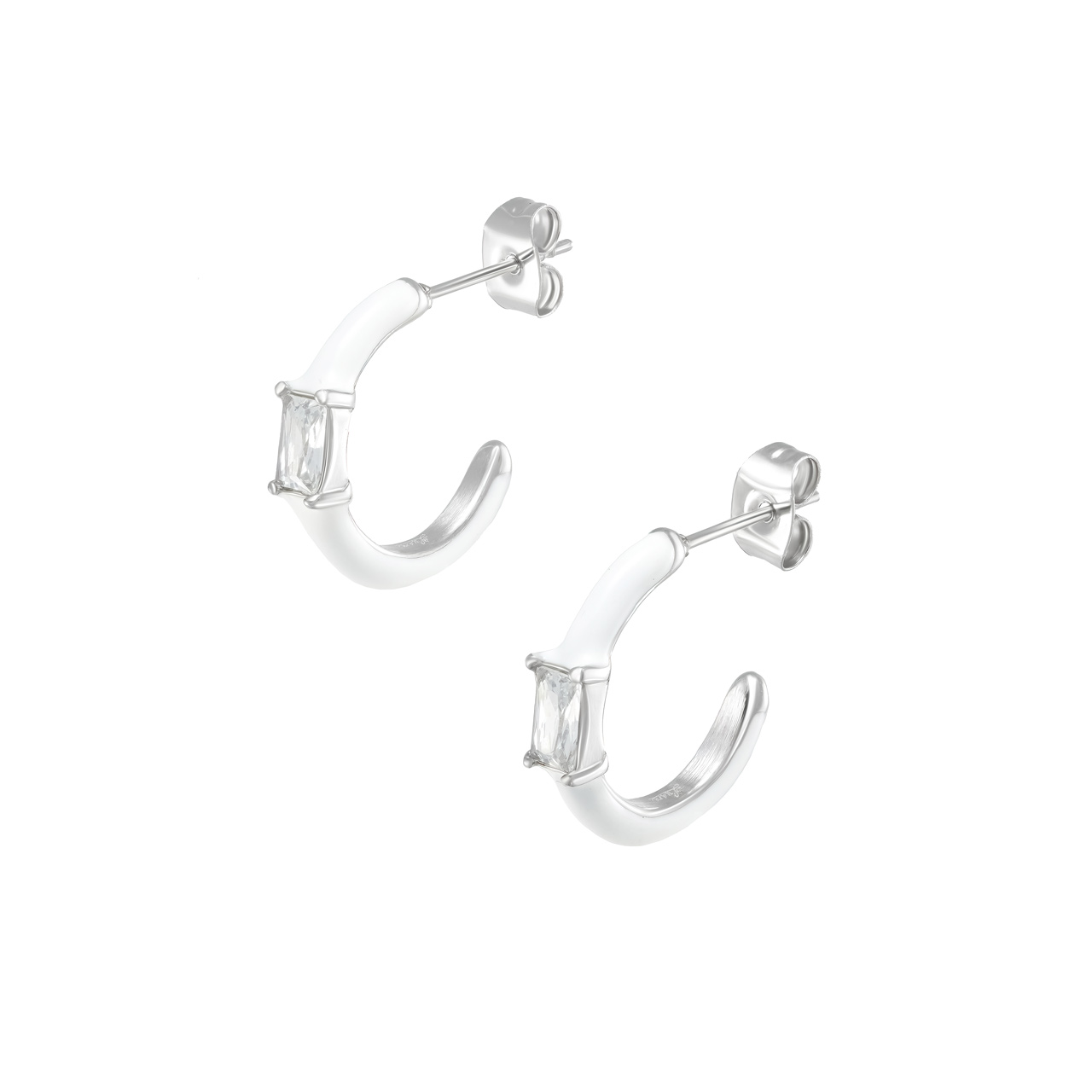 Серьги-конго "White Enamel" с эмалью и фианитами