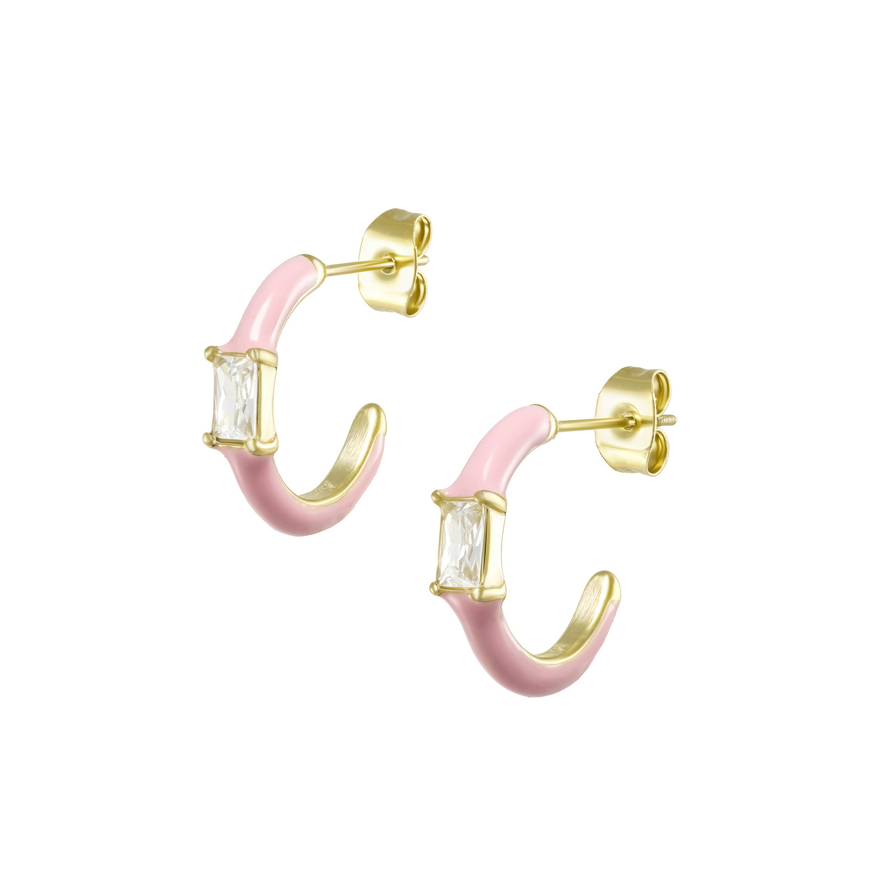 Серьги-конго "Rose Enamel" с эмалью и фианитами