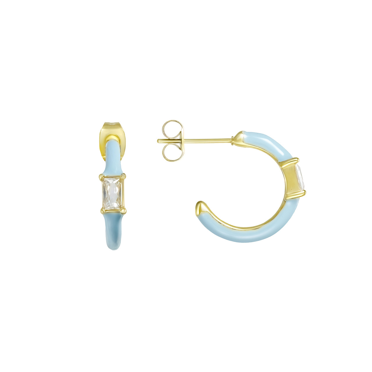 Серьги-конго "Turquoise Enamel" с эмалью и фианитами