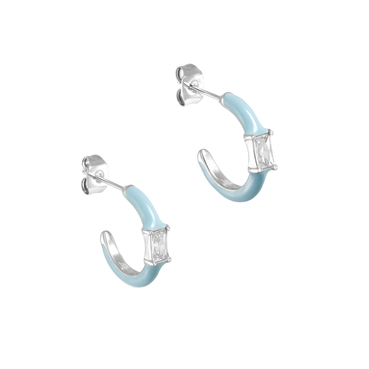 Серьги-конго "Light blue Enamel" с эмалью и фианитами