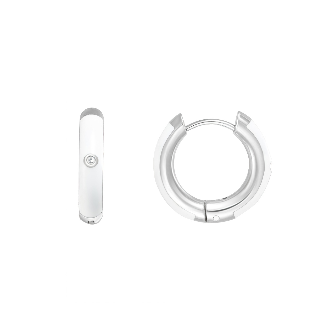Серьги-конго "White Enamel" с горным хрусталем и эмалью