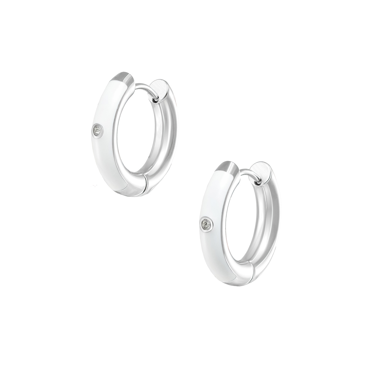 Серьги-конго "White Enamel" с горным хрусталем и эмалью