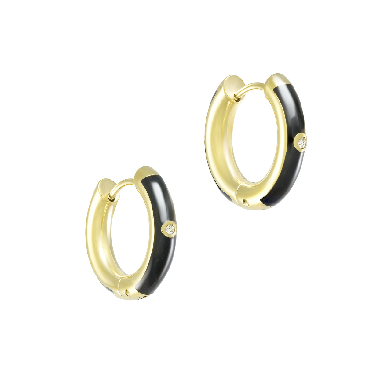 Серьги-конго "Black Enamel" с горным хрусталем и эмалью