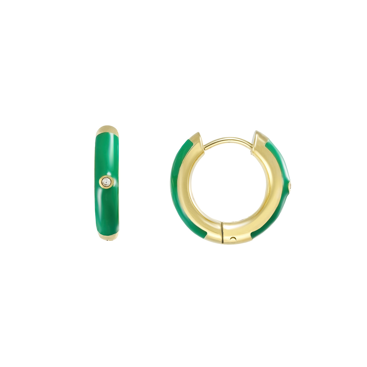 Серьги-конго "Green Enamel" с горным хрусталем и эмалью