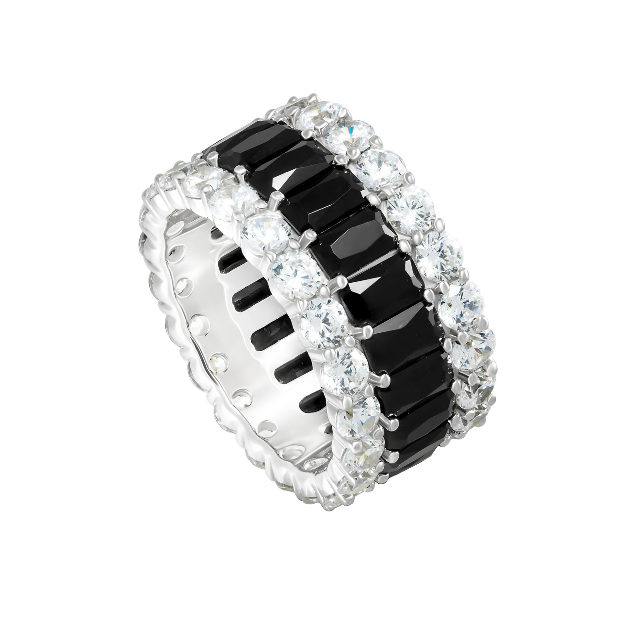 Серебряное кольцо "Black&White" с фианитами