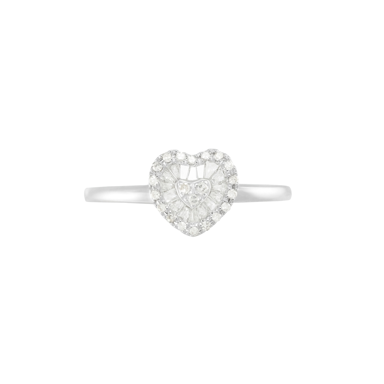 Золотое кольцо в форме сердца с багетными бриллиантами 0.22ct