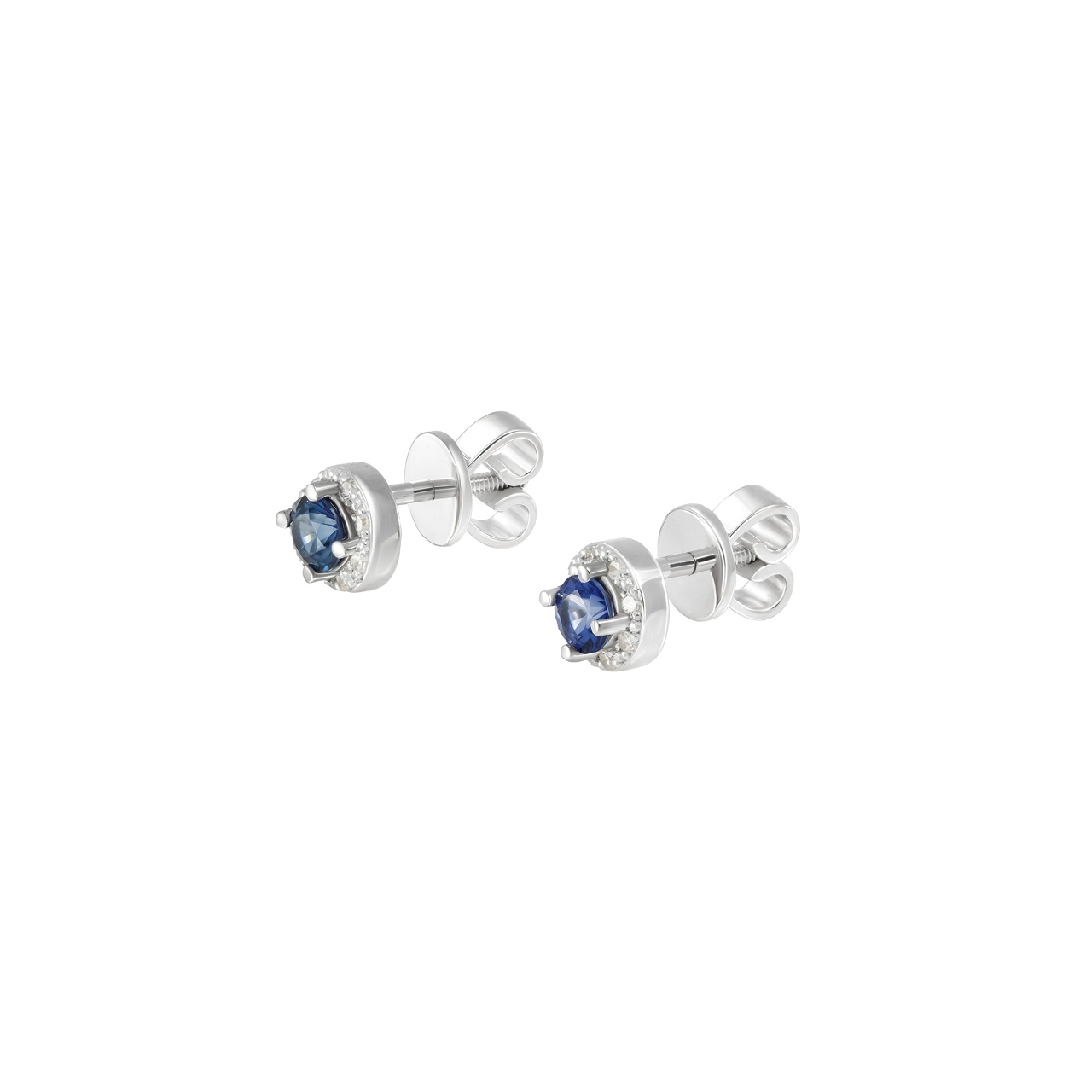 Золотые серьги-пусеты с сапфирами 0.43ct огранки "Круг" и бриллиантами