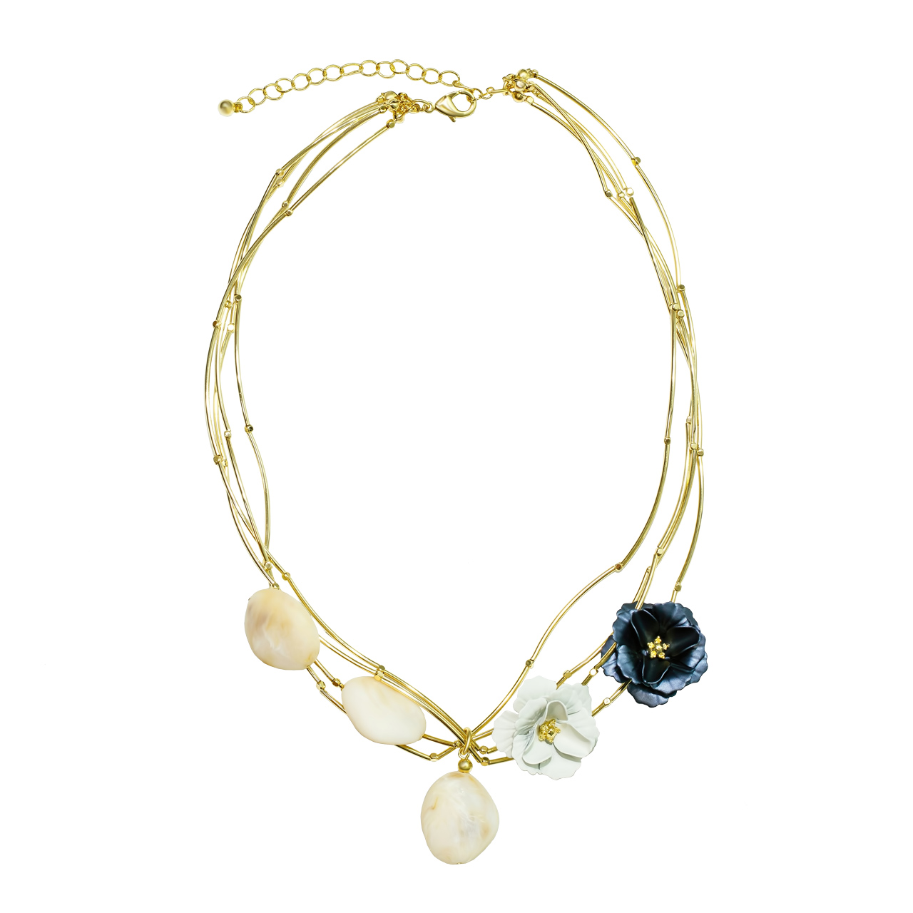 Колье "Snow White & Pearl Navy" с аммонитом и.