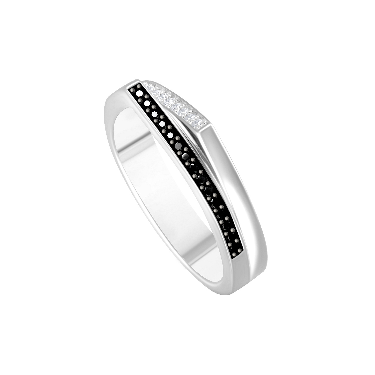 Серебряное кольцо "Black&White" со шпинелями и фианитами