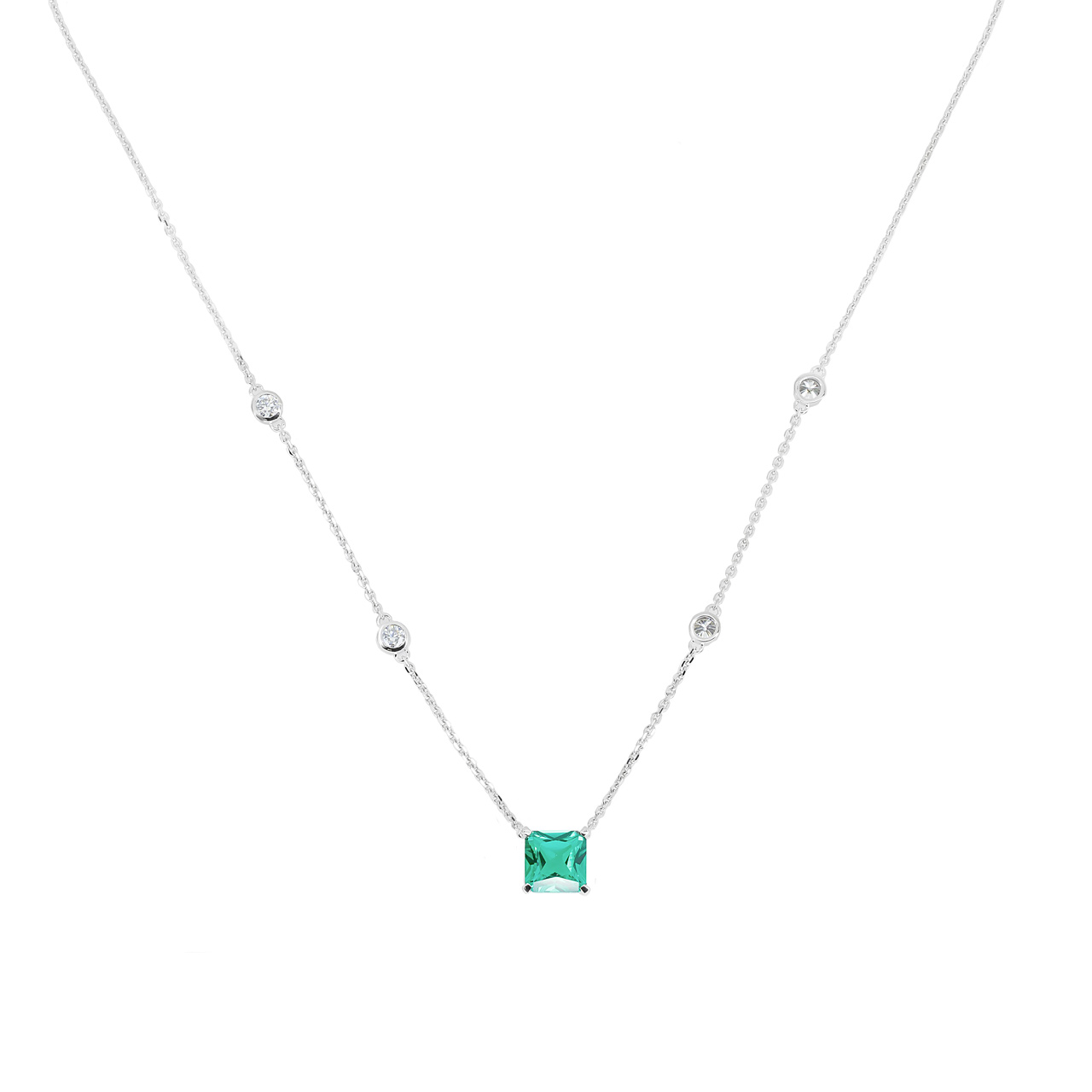 Золотое колье с изумрудом lab-grown 1.58ct огранки "Октагон" и диаллантами