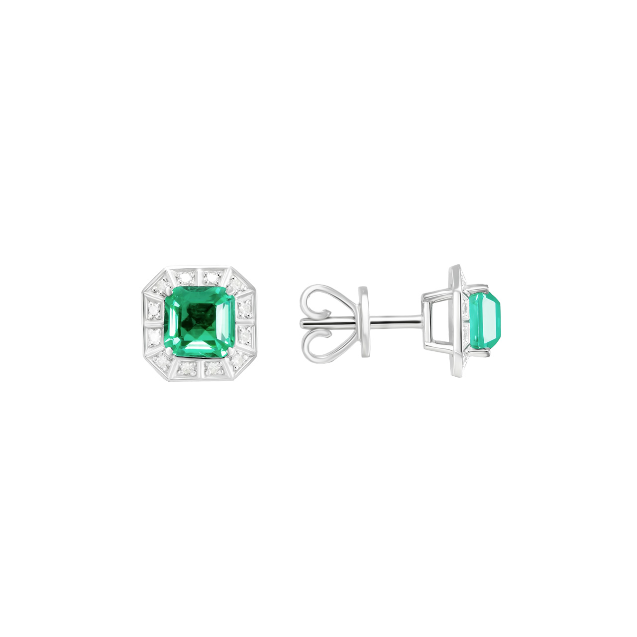 Золотые серьги с изумрудами lab-grown 0.97ct огранки "Октагон" и бриллиантами