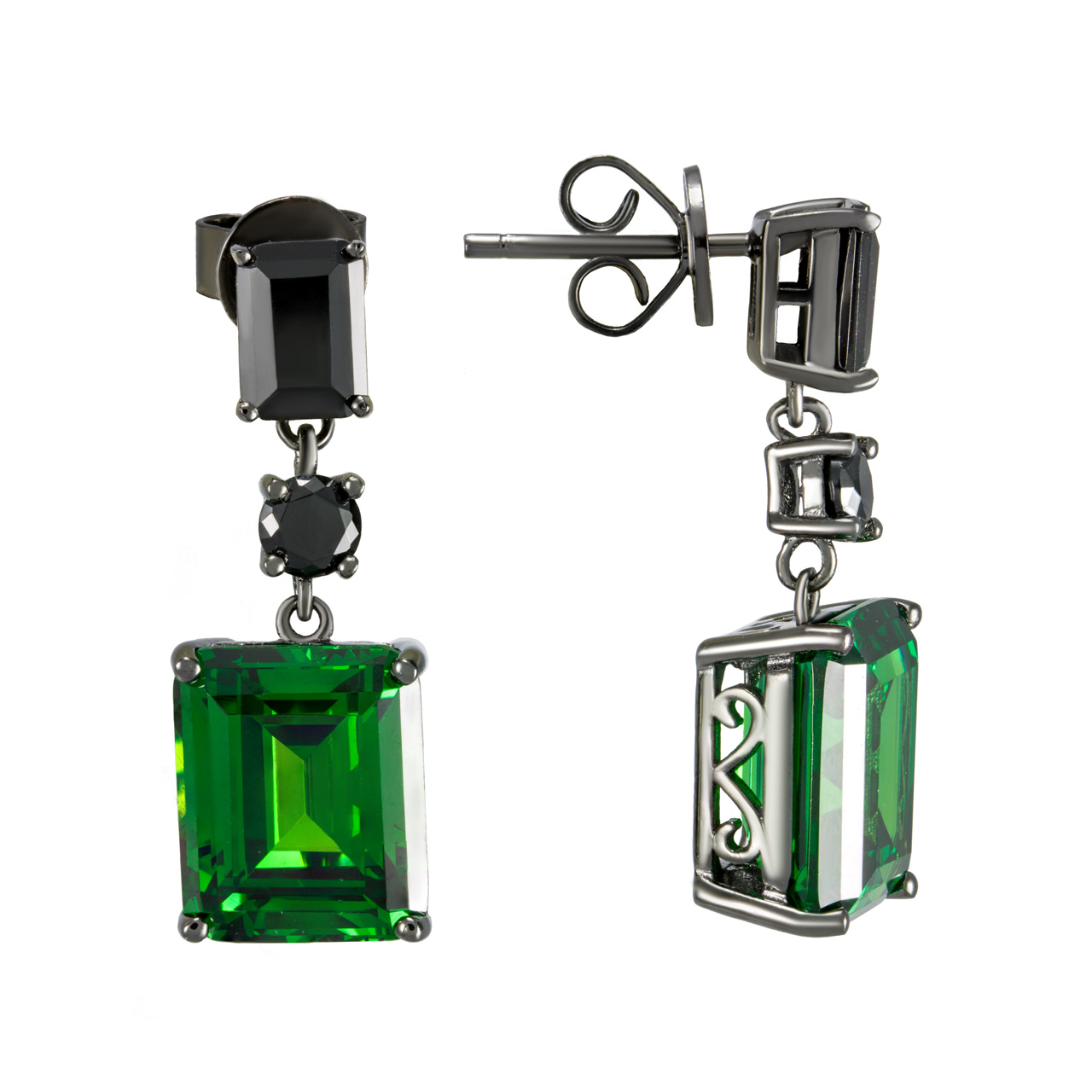 Серебряные серьги с фианитами огранки "Emerald"
