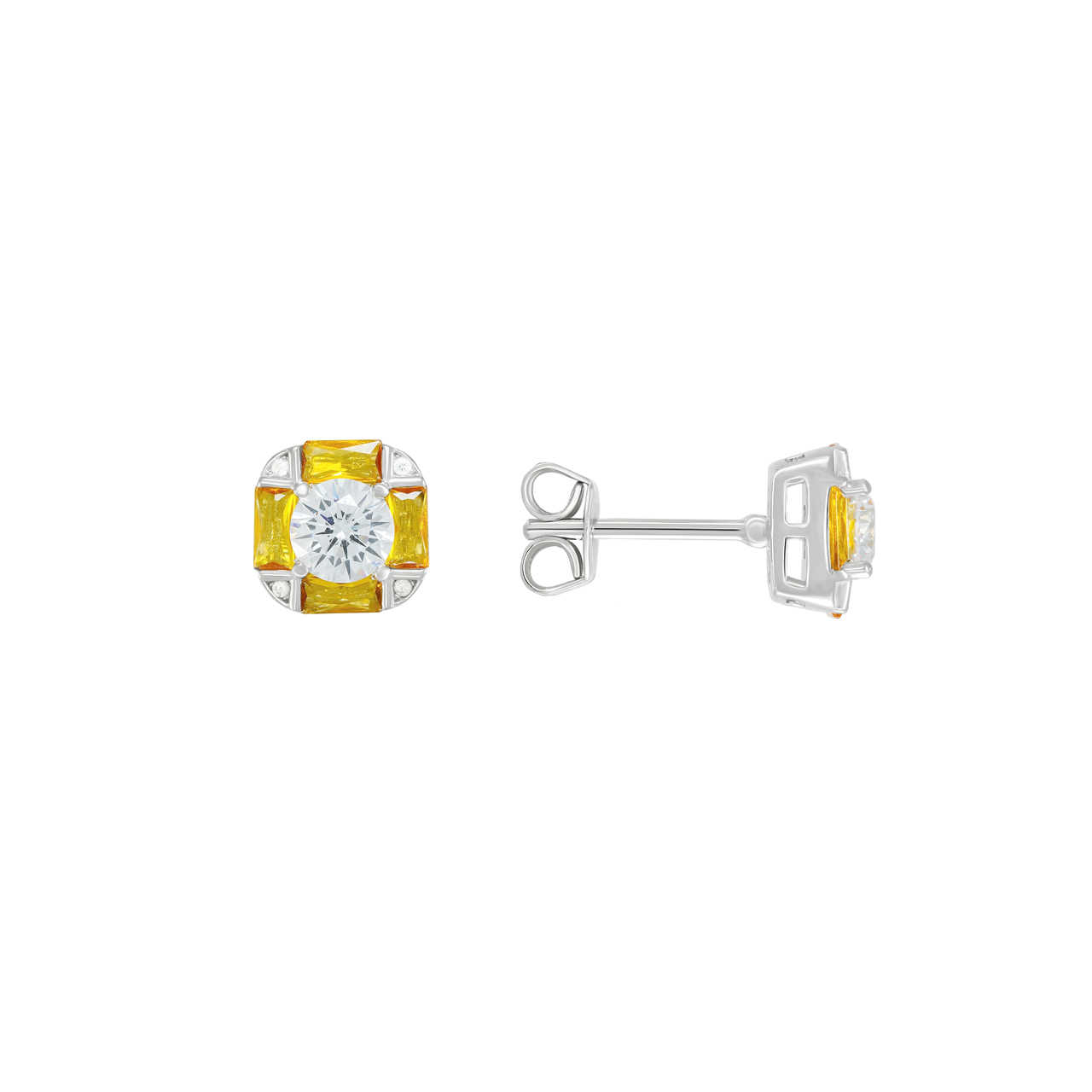 Серебряные серьги-пусеты с фианитами