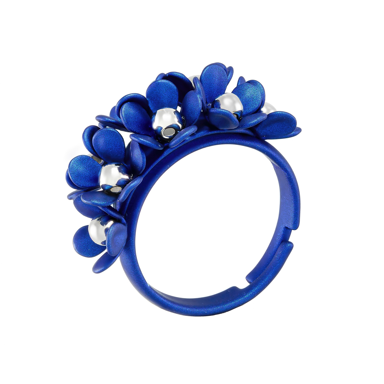 Кольцо "Pearl blue - Flower wreath"
