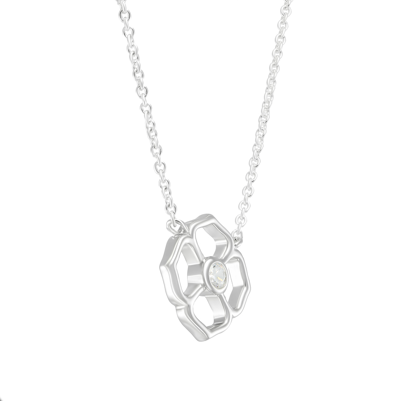Серебряное колье "Flower" с фианитом