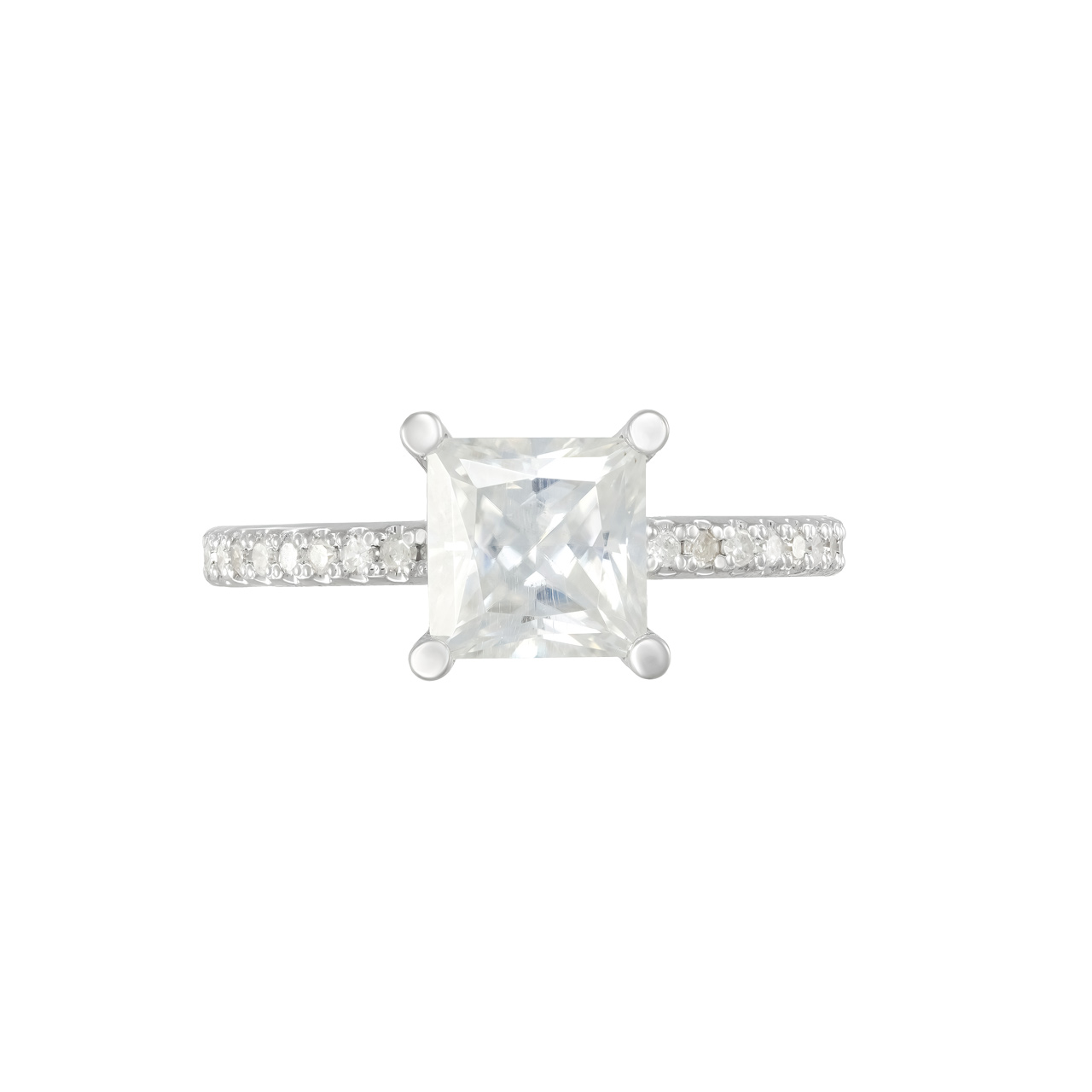 Золотое кольцо с диаллантом 1.5ct огранки "Принцесса" и бриллиантами