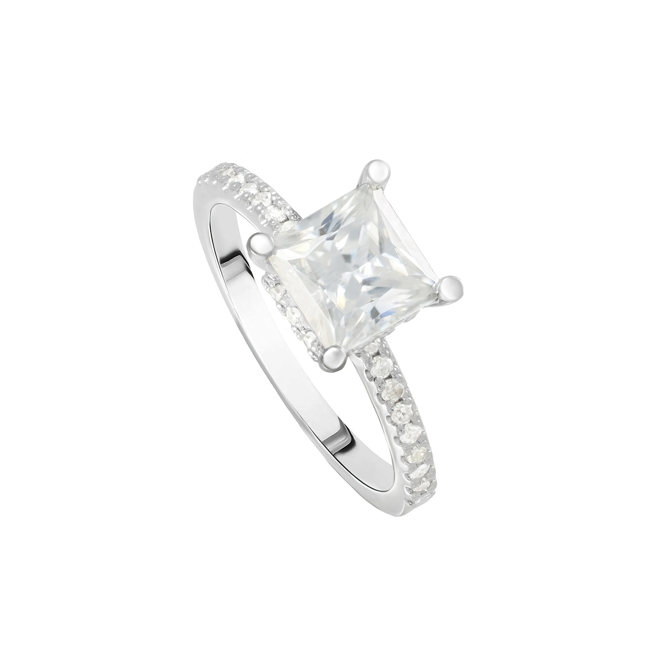 Золотое кольцо с диаллантом 1.5ct огранки "Принцесса" и бриллиантами