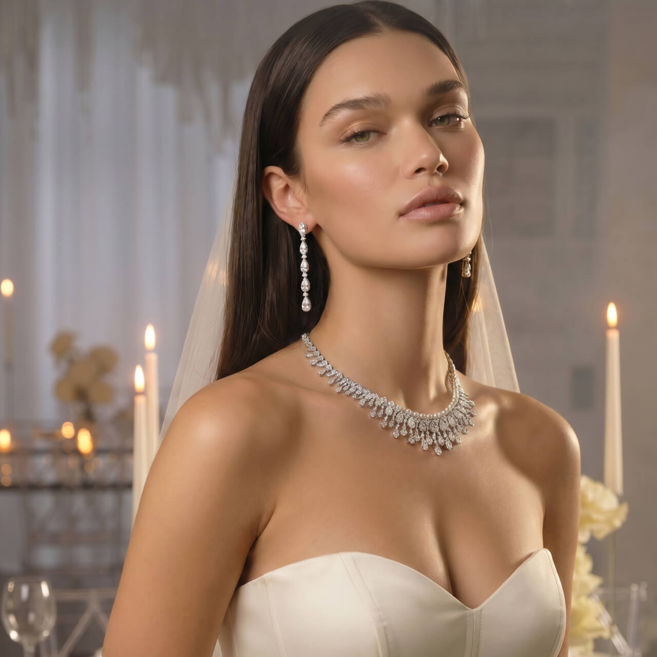 Серебряное колье с фианитами