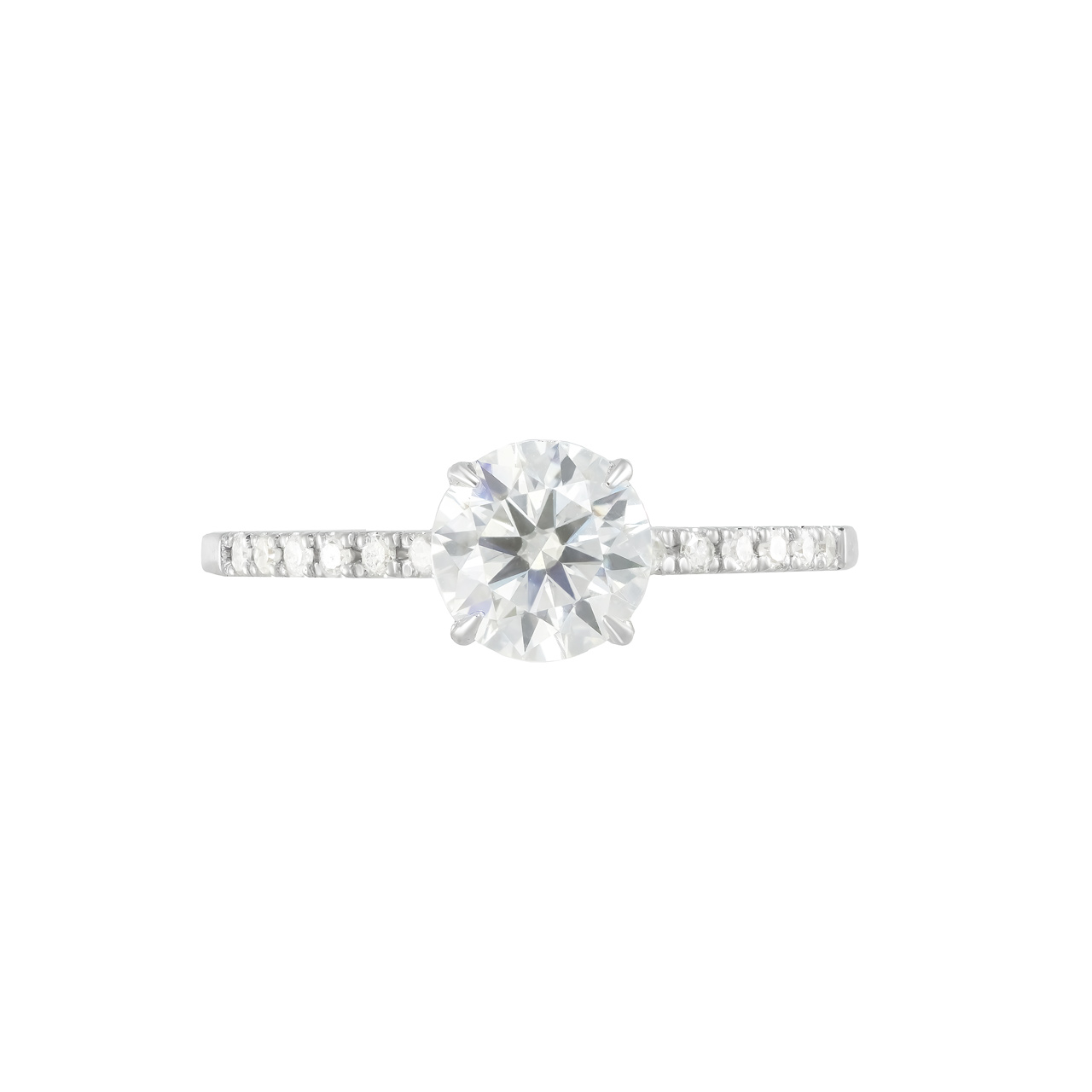 Золотое кольцо с центральным диаллантом 1.0ct огранки "Круг" и бриллиантами