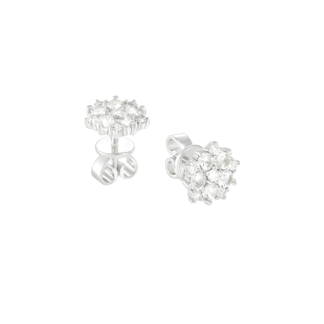 Золотые серьги-пусеты с белыми сапфирами 0.82ct и бриллиантами
