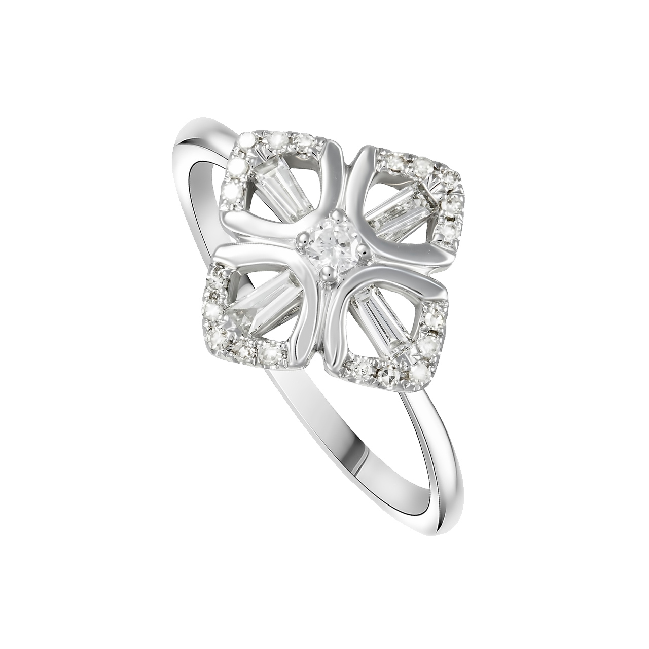 Золотое кольцо в форме цветка с бриллиантами 1.110Ct