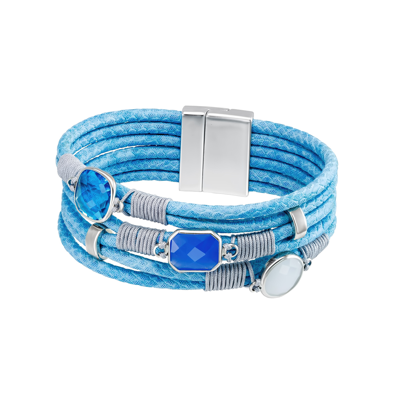 Браслет из экокожи с фианитами TB008blue