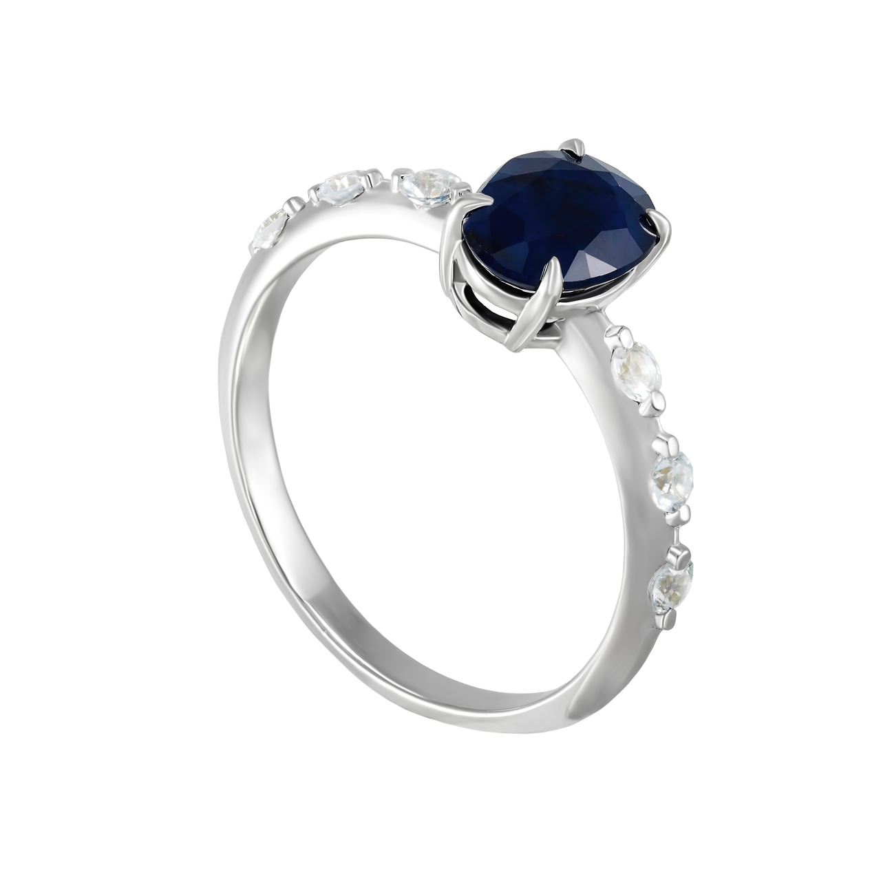 Золотое кольцо с центральным сапфиром 1.18ct огранки "Овал" и белыми сапфирами