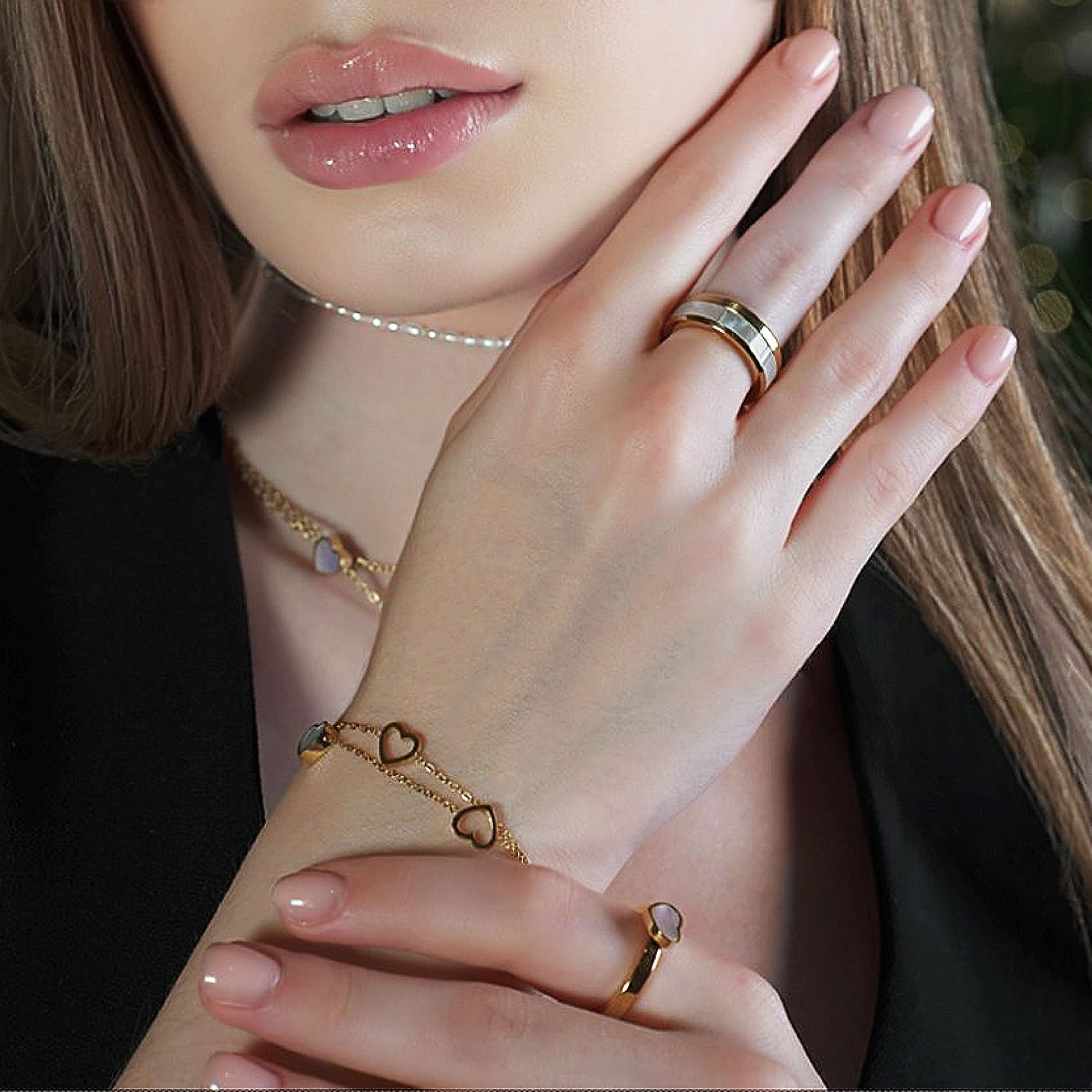 Кольцо "Pearl hearts" с перламутром