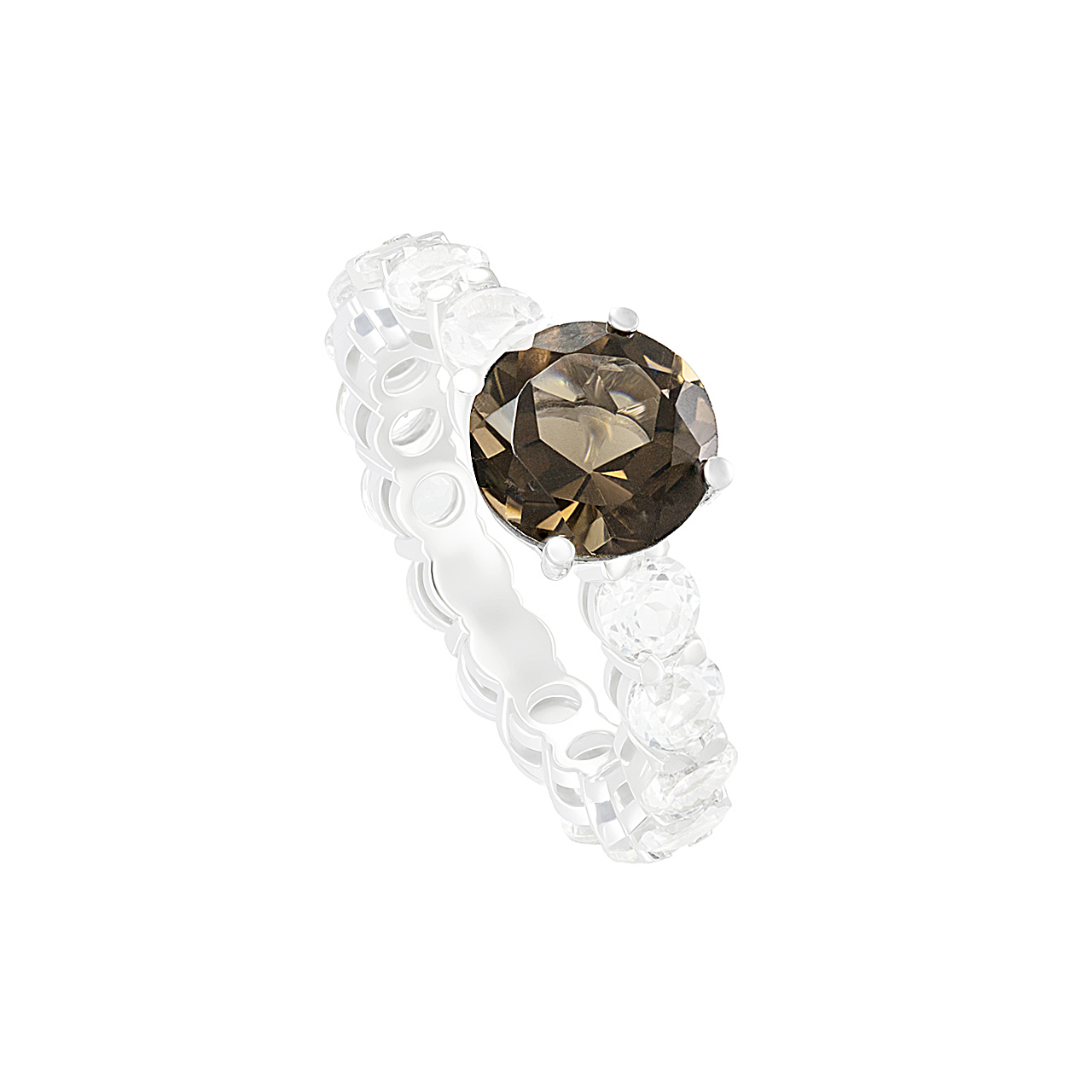 Золотое кольцо с раухтопазом и белыми топазами