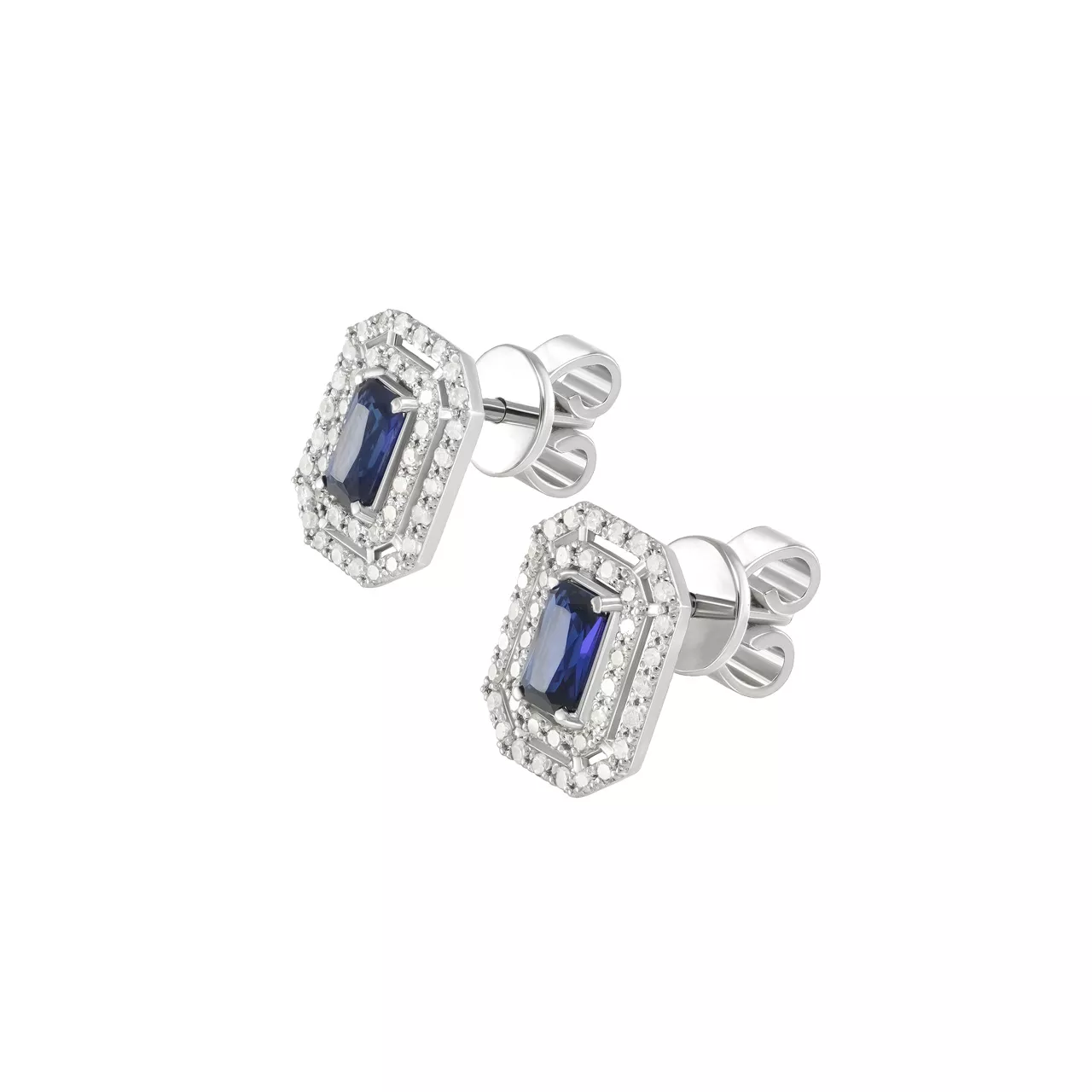 Золотые серьги с сапфирами lab-grown 0.60ct огранки "Октагон" и бриллиантами