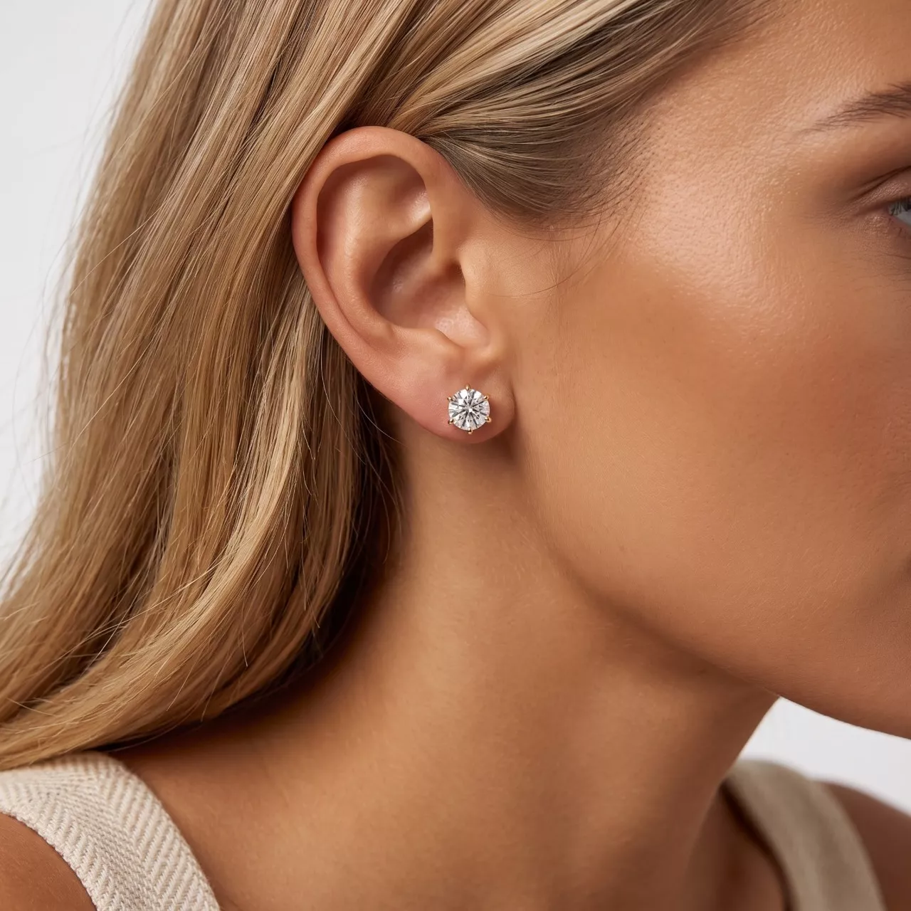 Золотые серьги-пусеты с диаллантами 2.0ct