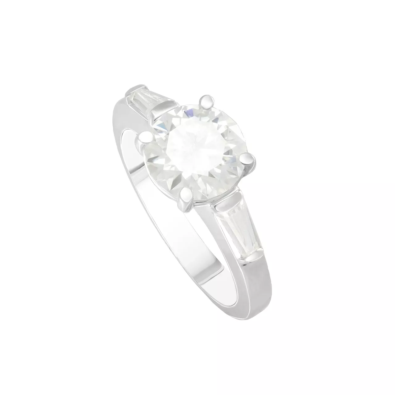 Золотое кольцо с центральным диаллантом 2.0ct и диаллантами огранки "Трапеция"
