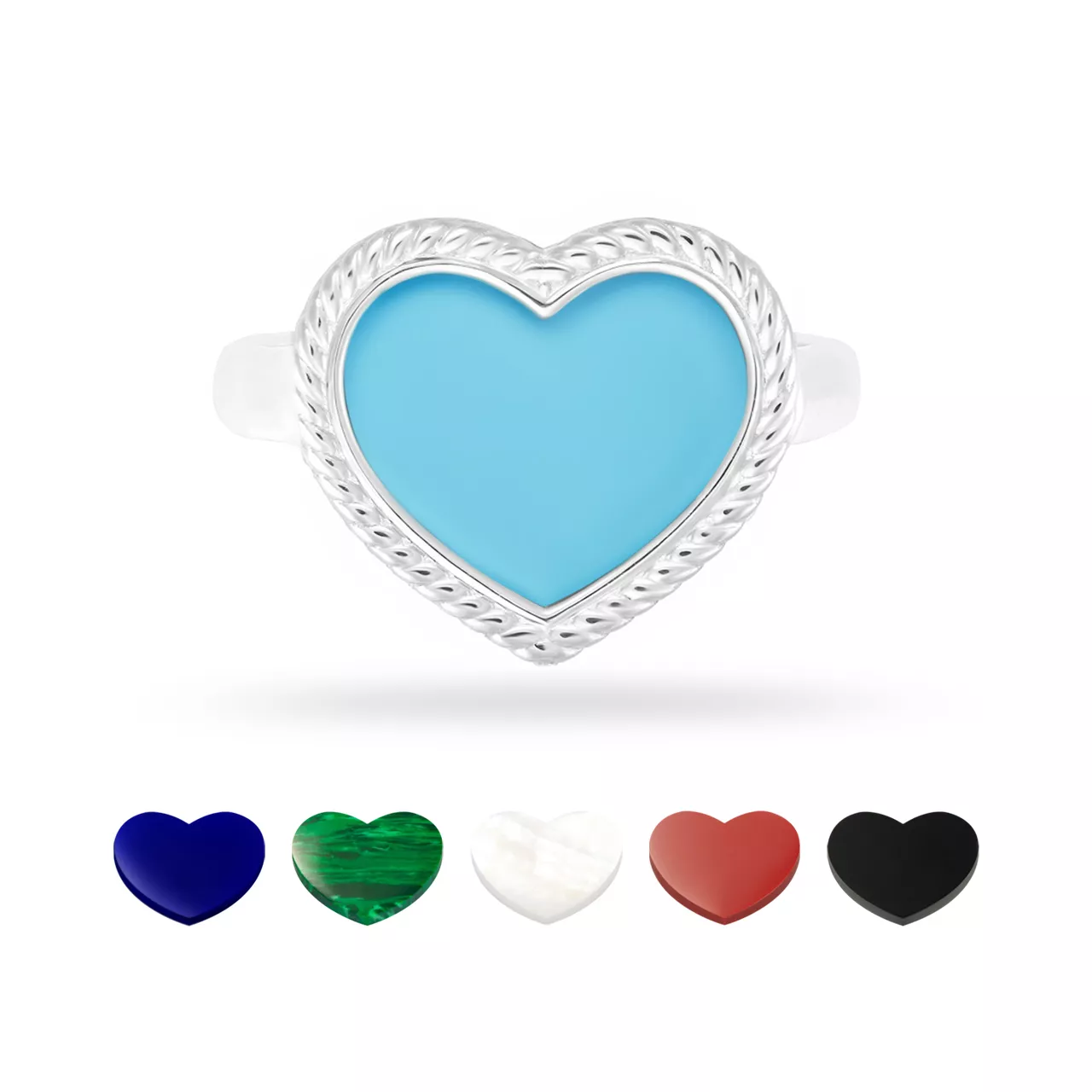 Золотое кольцо "Hearts" с чейнджерами из перламутра, оникса, малахита, бирюзы, коралла и лазурита