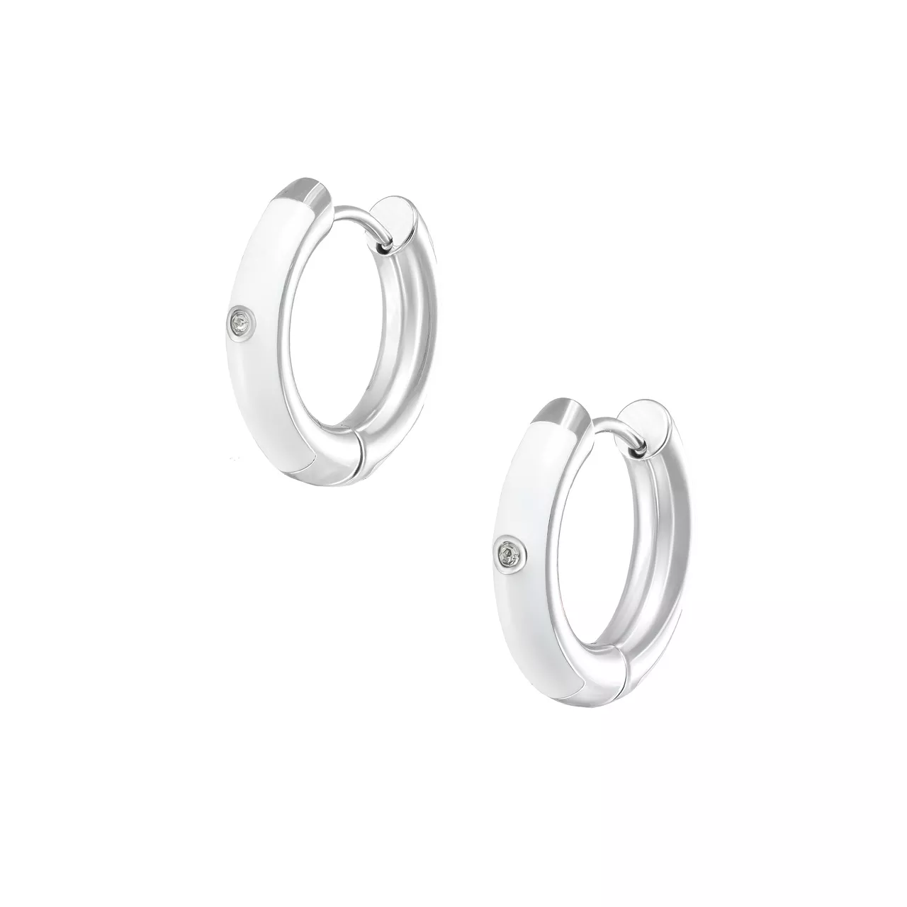 Серьги-конго "White Enamel" с горным хрусталем и эмалью
