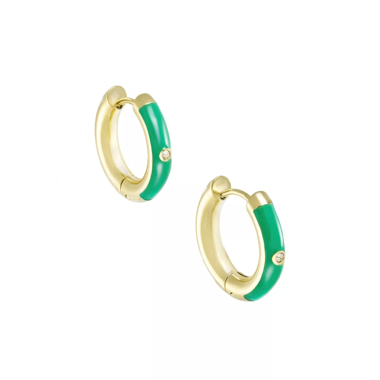 Серьги-конго "Green Enamel" с горным хрусталем и эмалью