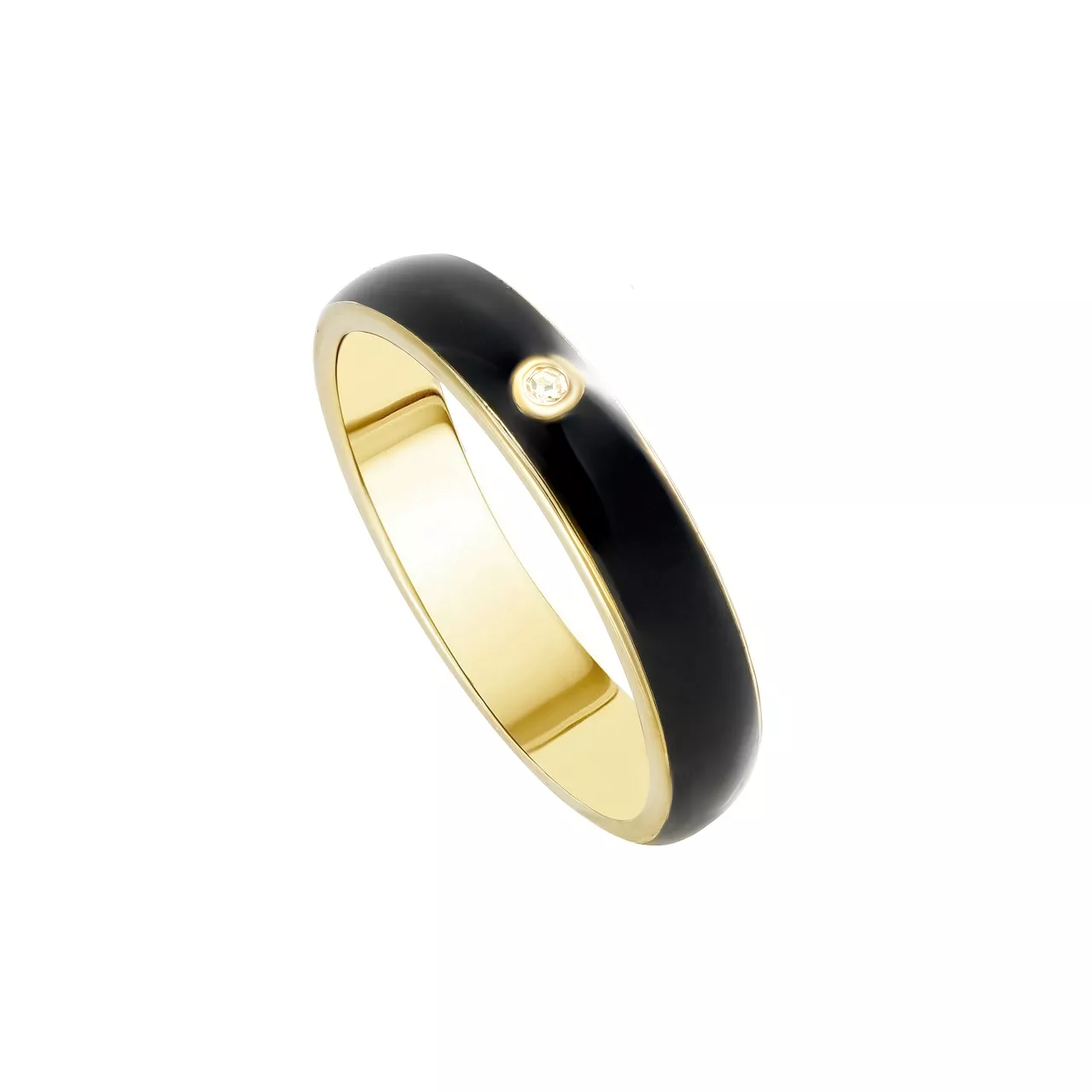Кольцо "Black Enamel" с горным хрусталем и эмалью