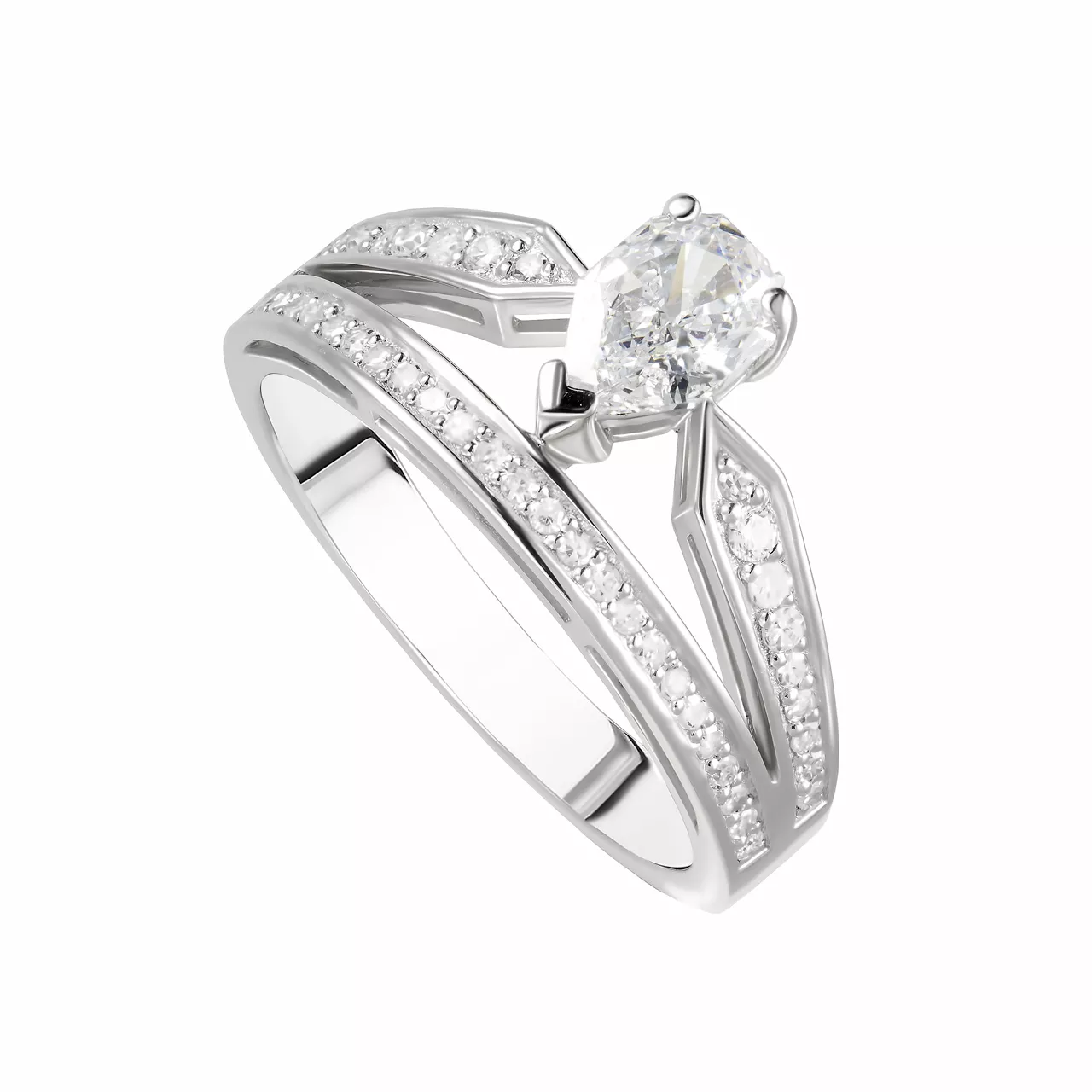 Золотое кольцо с центральным бриллиантом 0.538ct огранки "Груша"