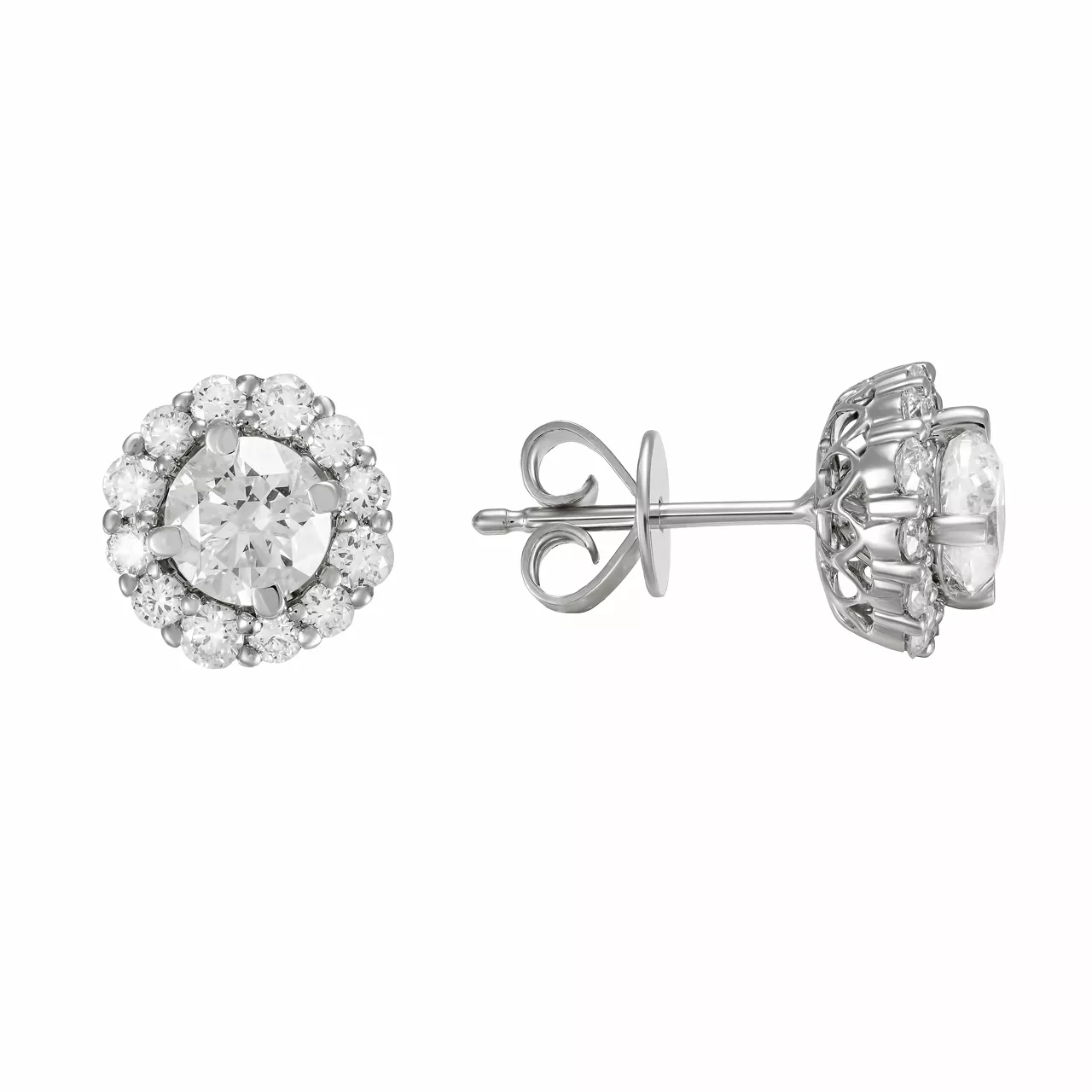 Золотые серьги-пусеты с центральными бриллиантами 1.00ct огранки "Круг"