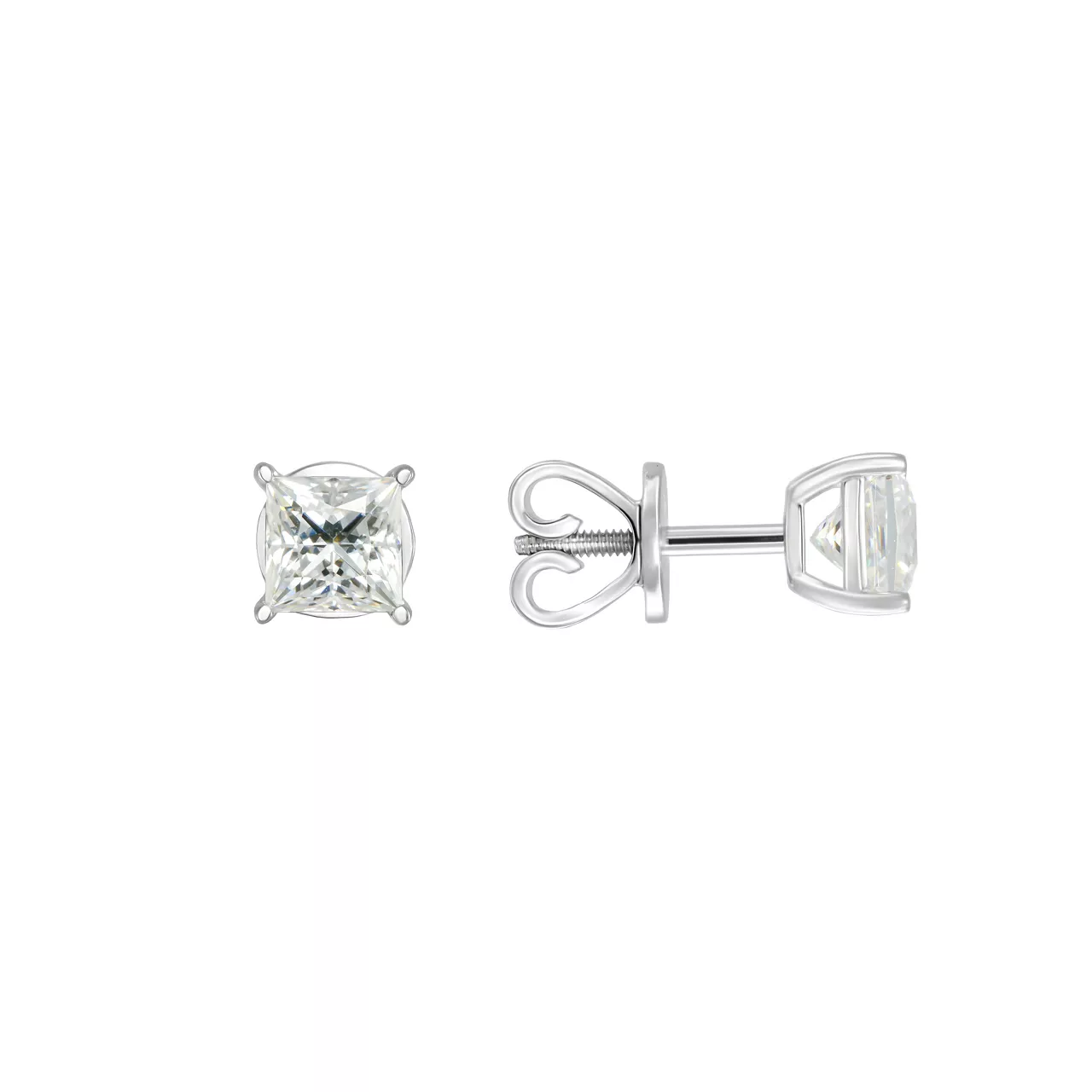 Золотые серьги-пусеты с диаллантами 1.0ct огранки "Принцесса"