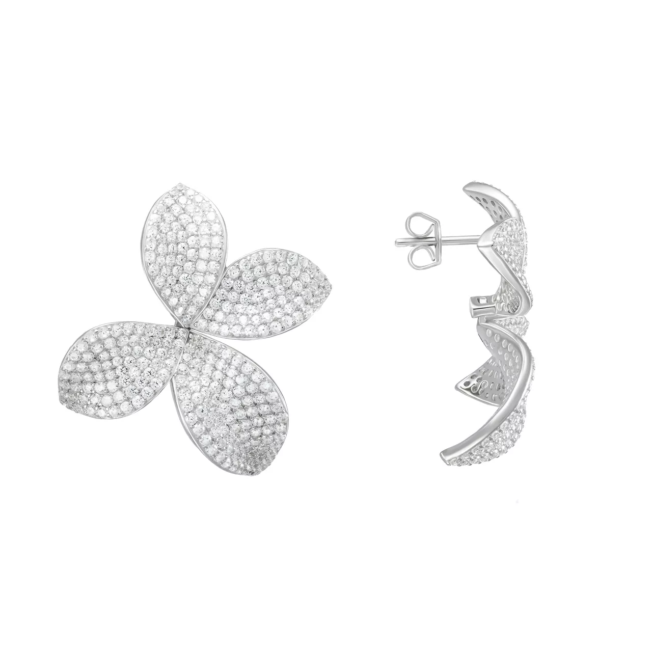 Серебряные подвижные серьги "Flowers" с фианитами