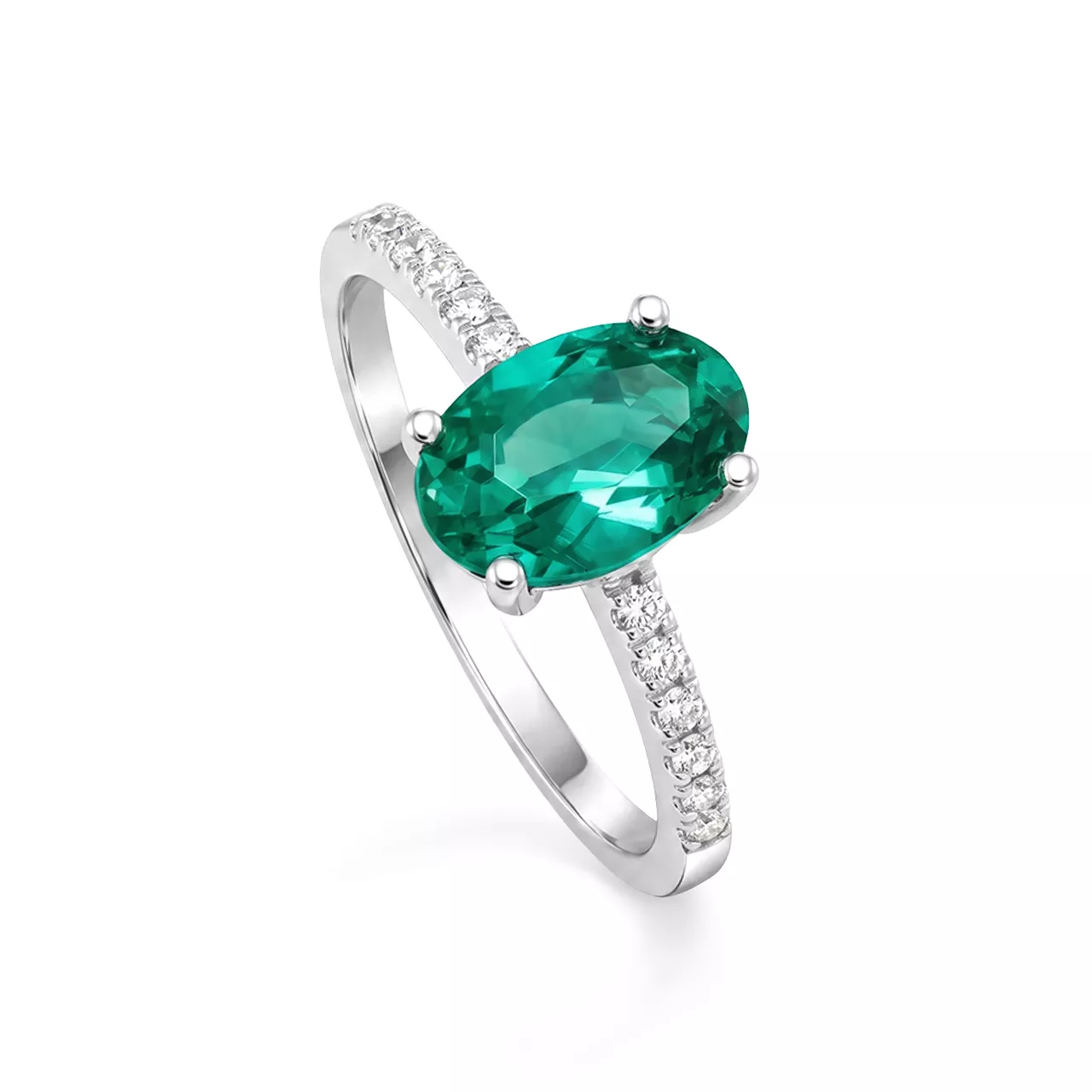 Золотое кольцо с изумрудом lab-grown 1.28ct огранки "Овал" и бриллиантами