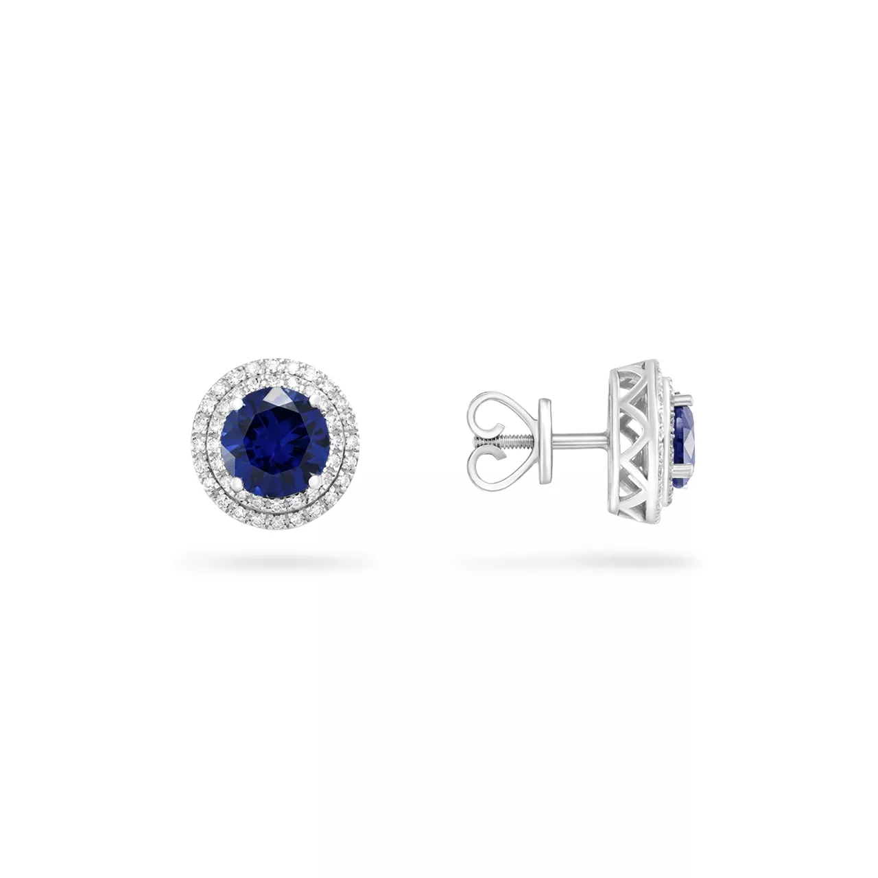 Золотые серьги с сапфирами lab-grown 2.04ct огранки "Круг" и бриллиантами